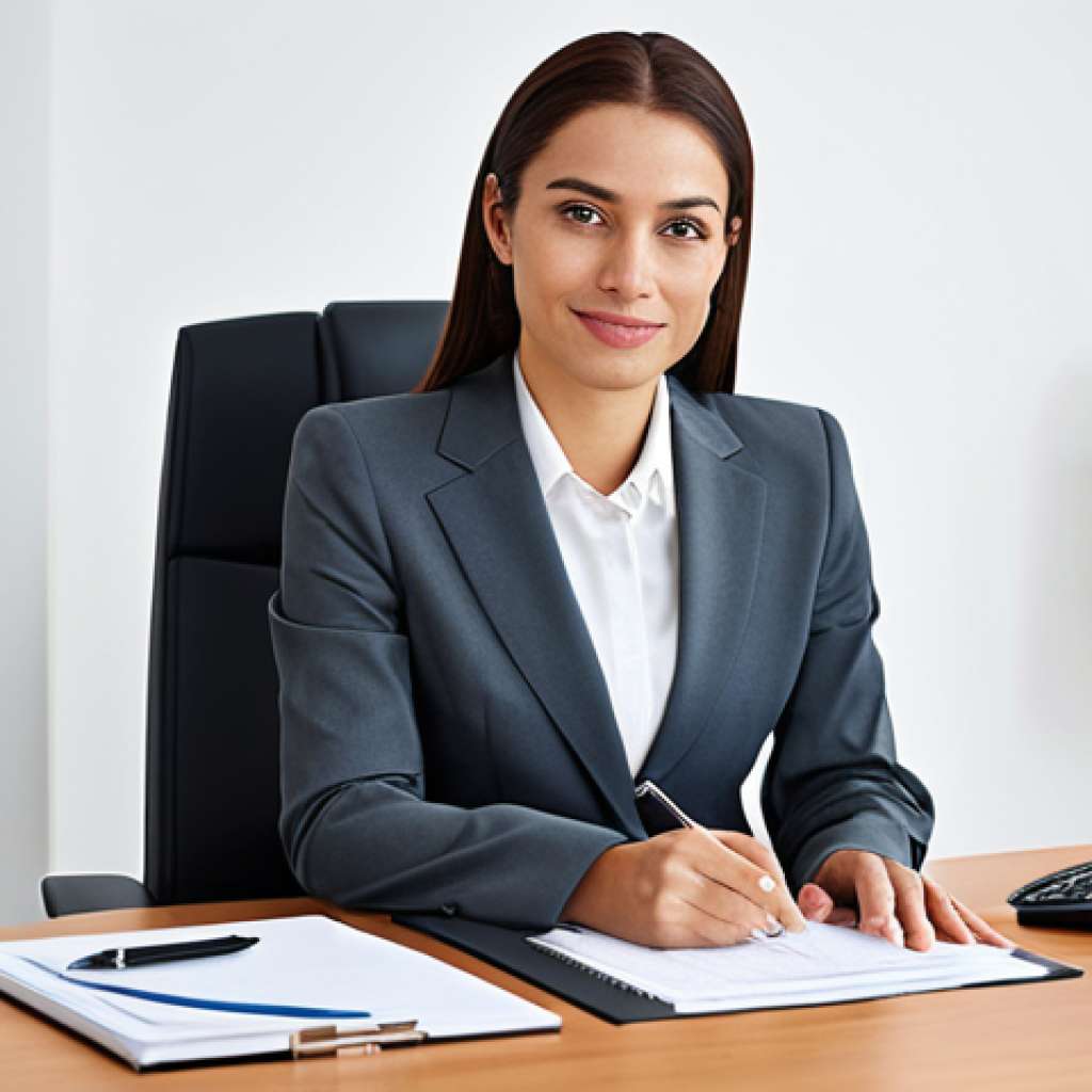 A Professional Businesswoman**

"A professional businesswoman in a modest business suit, sitting at a desk in a modern office, fully clothed, appropriate attire, safe for work, perfect anatomy, natural proportions, professional photography, high quality."

**