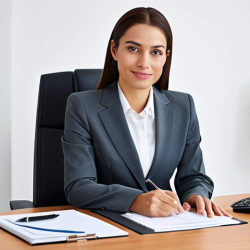 Home 21 A Professional Businesswoman**
"A professional businesswoman in a modest business suit, sitting at a desk in a modern office, fully clothed, appropriate attire, safe for work, perfect anatomy, natural proportions, professional photography, high quality."
**