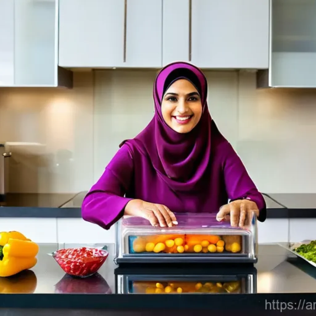 휴대용 진공포장기 - **Prompt 1: The Freshness Revolution in a Modern Arab Kitchen.**
    A vibrant, eye-level shot of a ...