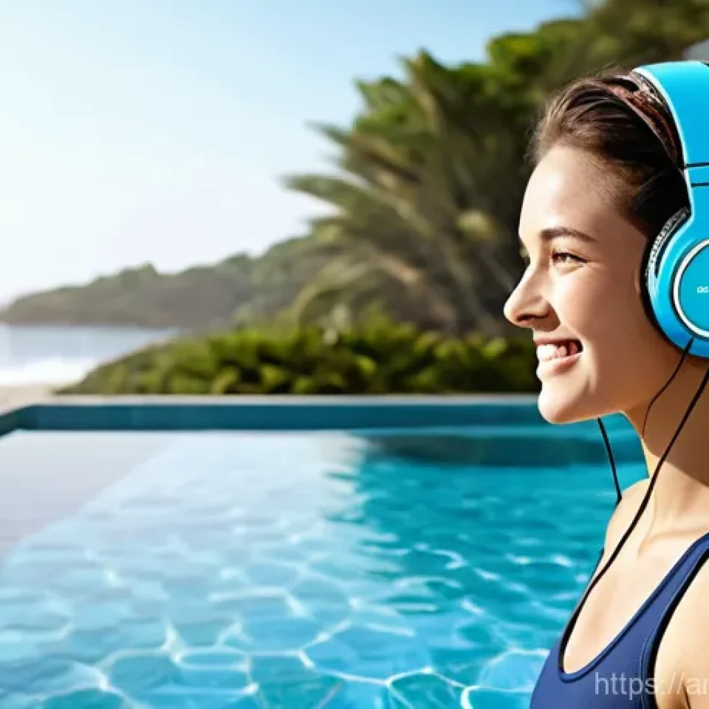 휴대용 무선 스피커 방수 - **Prompt for Beach/Poolside Relaxation:**
    "A young adult, with a radiant smile, is comfortably l...